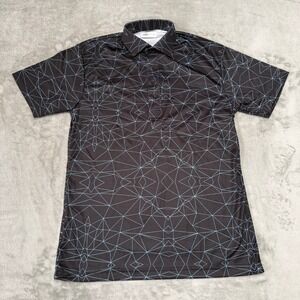 Collars & Co Dress Collar Polo Shirt Mens Small Black Blue Geometric New NWOT